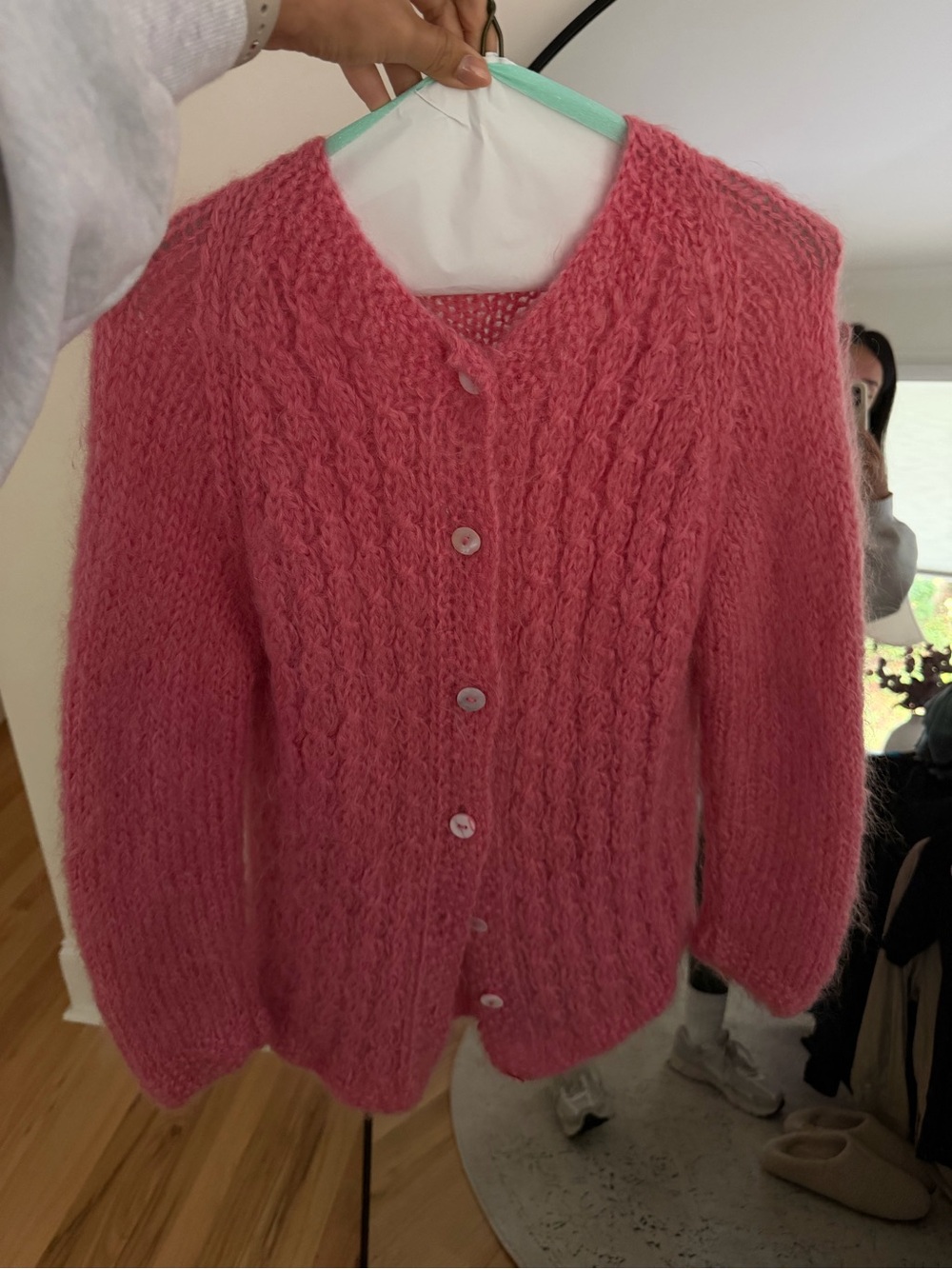 Sezane Pink Cable-Knit Mohair Cardigan